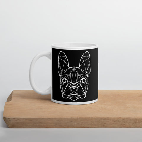 French Bulldog Mug Black with White Polygon