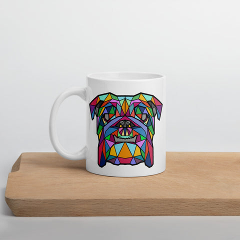 Bulldog Mug White with Colour Polygon